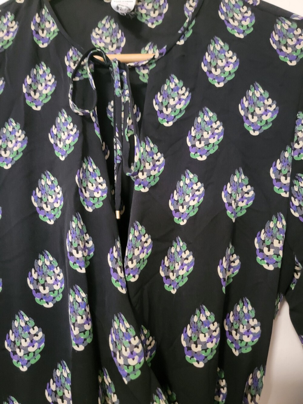 Diane Von Furstenberg Silk Black Floral Wrap Dress with Tie Neck - Picture 2 of 5